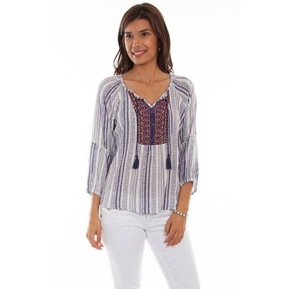 Scully NAVY 3/4 SLEEVE PEASANT TOP