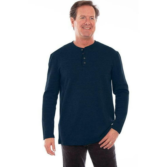 Scully 5294-NAV-M Men Heather Rib Henley Shirt, Navy - Medium