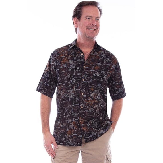 Scully 5266-NTE-B-LT Mens Short Sleeve Night Sky Batik Shirt - Large Tall