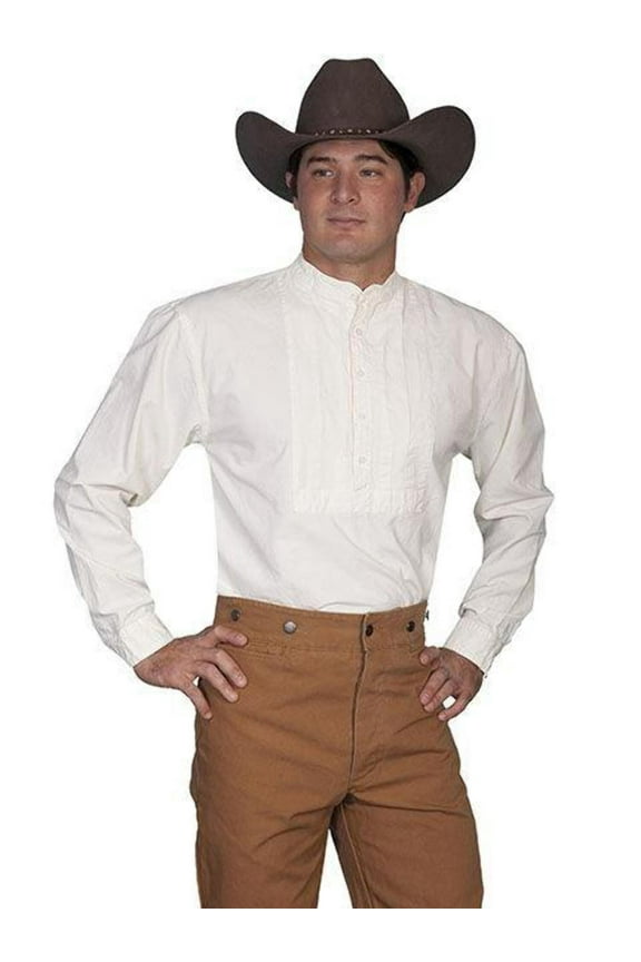 Scully Rangewear Men's Classic Pleated Bib Inset Frontier Shirt, Ivory, XX-Large