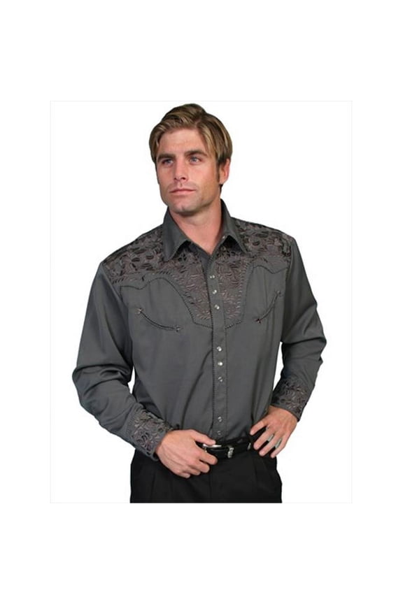 Scully P-634-CHA-L Mens Western Shirt - Charcoal, Large