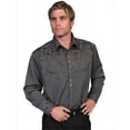thumbnail image 1 of Scully Mens Shirt Western Charcoal Poly Blend Floral Tooled Stitch L/S M, 1 of 2