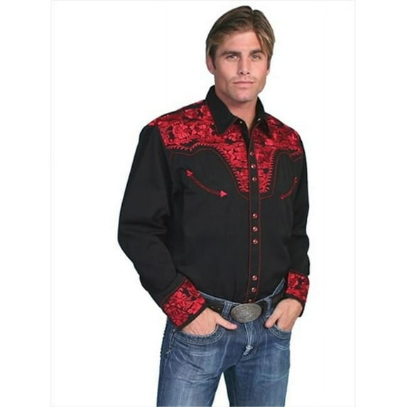 Scully P-634-CRI-L Mens Western Shirt - Crimson- Large