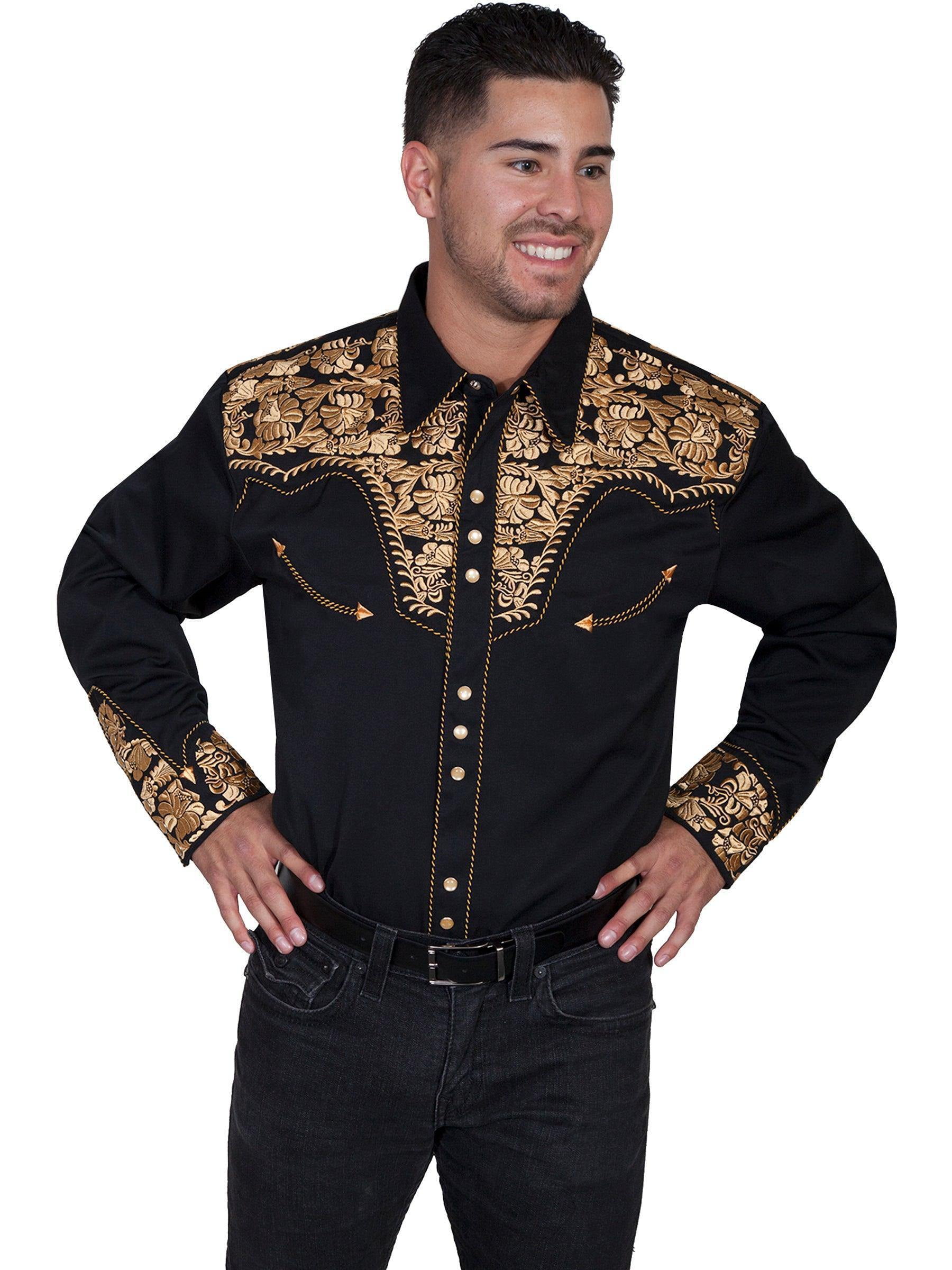 Scully Gold Music Note Embroidery - Mens Western Shirt