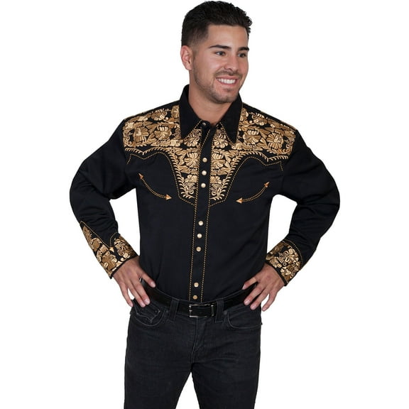 Scully P-634-GLD-S Mens Western Shirt - Gold, Small