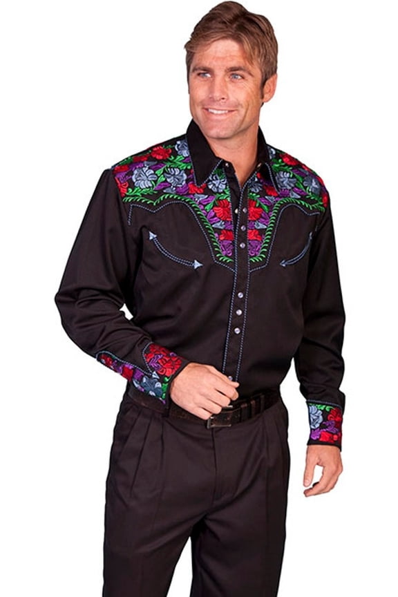 Scully P-634C-BLU-L Mens Western Shirt - Blue- Large
