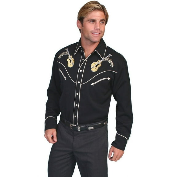 Scully Men's Black Guitar Western Shirts P-665-BLK