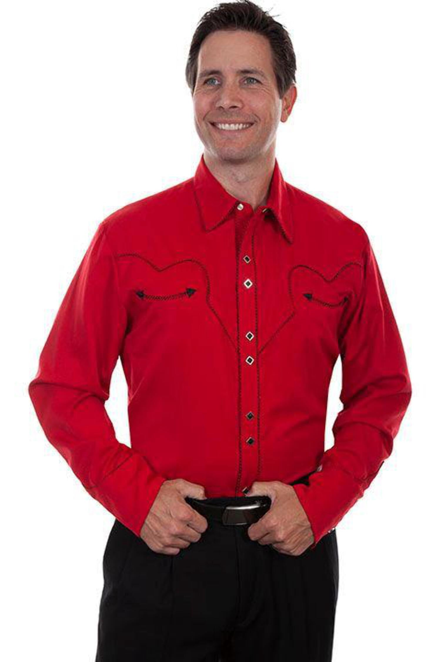 Scully P-726-CRI-L Candy Cane Mens Western Shirt, Crimson - Large ...
