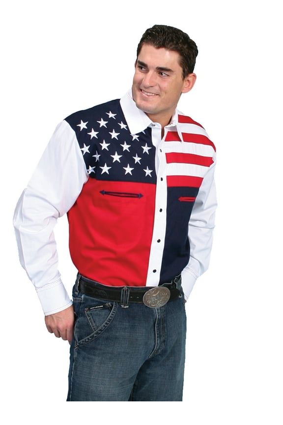 Scully P-756-BLU-M Mens Western Shirt - Blue- Medium