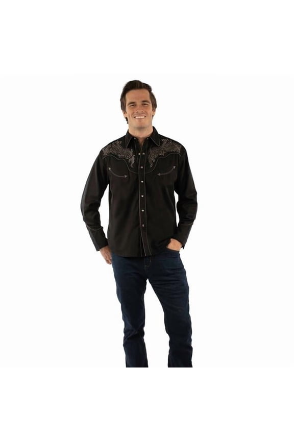 Scully P-930-BLK-XXL Men Embroidered Western Shirt In By Scully, Black - 2XL