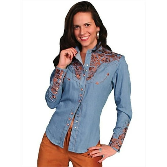 Scully Women's Floral Embroidered Western Shirt - PL-654WH X-  US