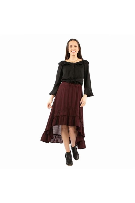 Scully PSL-272-BUR-M Western Skirt Womens Hi-Lo Ruffle Hem, Burgundy - Medium