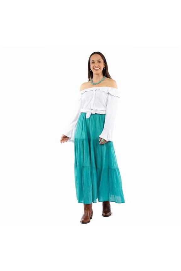 Scully PSL-279-TUR-M Western Skirt Womens Tier Broomstick Maxi Elastic, Turquoise - Medium