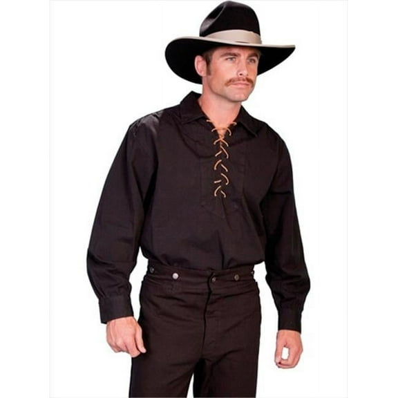 Scully RangeWear Mens Black 100% Cotton Laced Placket L/S Western Shirt M