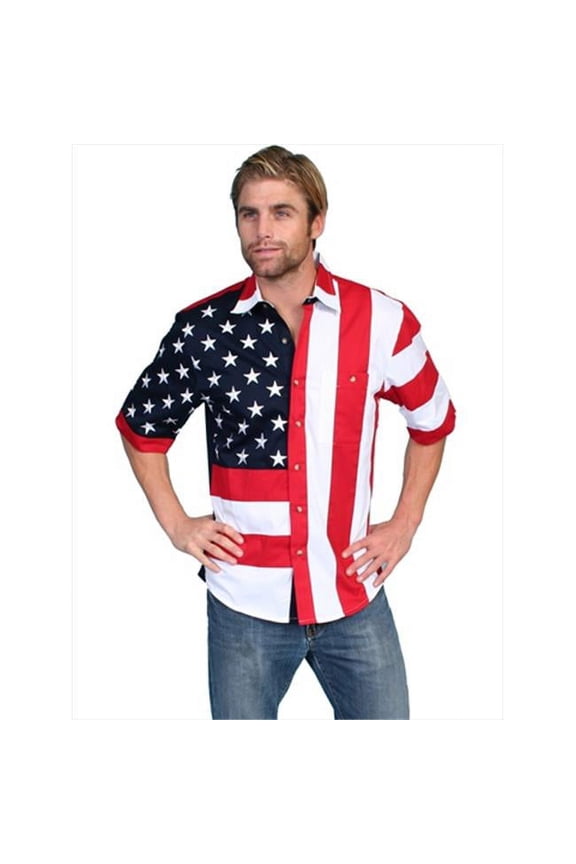 Scully Rangewear Men's Patriotic American Flag Short Sleeve Western Shirt, Red, 3X