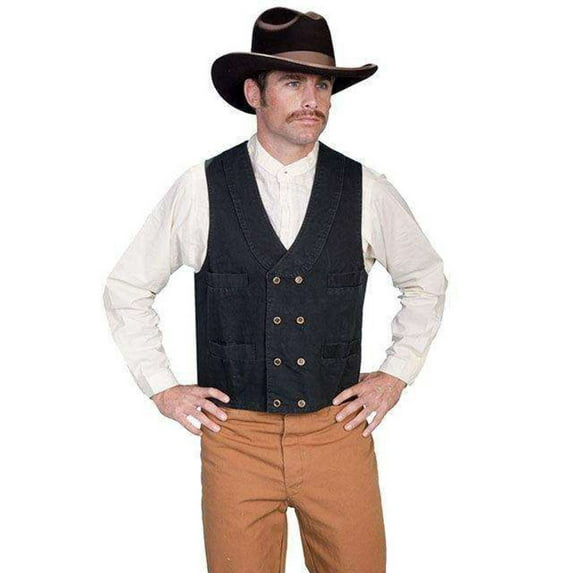 Scully RangeWear Mens Black 100% Cotton Double Breasted Canvas Vest M
