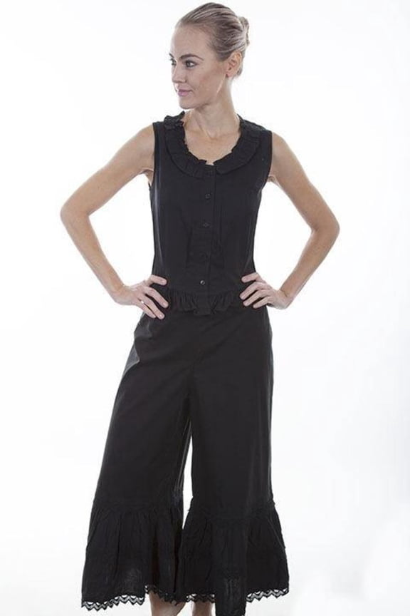 Scully RangeWear Womens Black 100% Cotton Ruffle Crochet Lace Pants Bloomers M