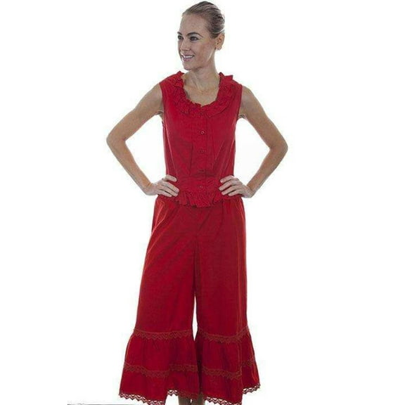 Scully RangeWear Womens Red 100% Cotton Ruffle Crochet Lace Pants Bloomers S