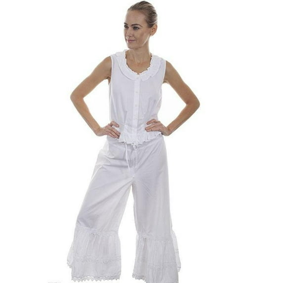Scully RangeWear Womens White 100% Cotton Ruffle Crochet Lace Pants Bloomers M