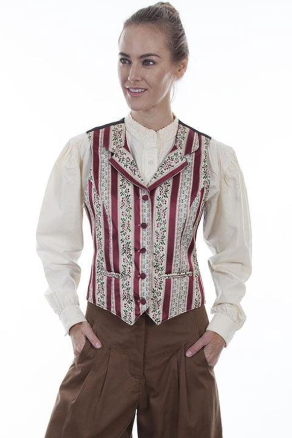Scully Rangewear Womens Burgundy Polyester Wallpaper Stripe Lapel Vest S