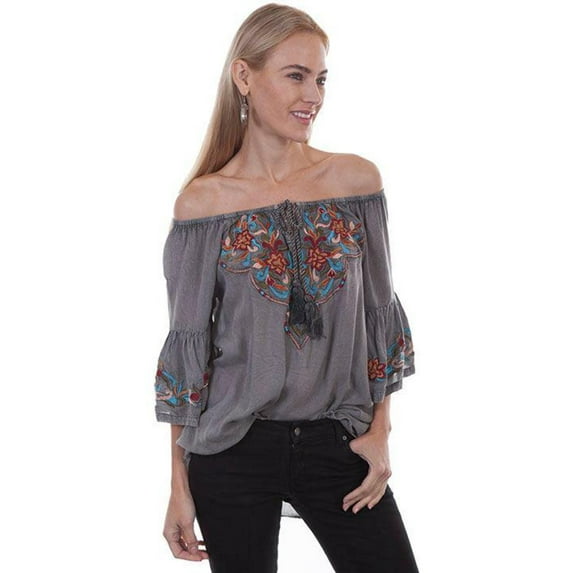 Scully Womens Charcoal Viscose Rope Tie S/S Tunic XXL