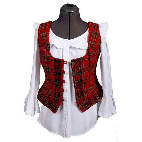 Scully SH5002-RED-S Western Vest Womens Tartan Plaid Wool Button, Red - Small