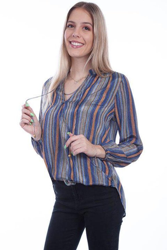 Scully HC719-SKY-M Women High & Low Crossover Top with Tassel, Sky - Medium