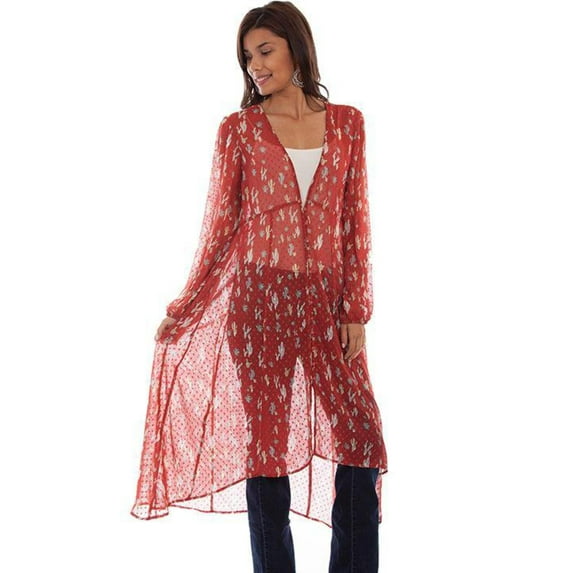 Scully HC668-SPI-M Women Printed Swiss Dot Duster, Spice - Medium