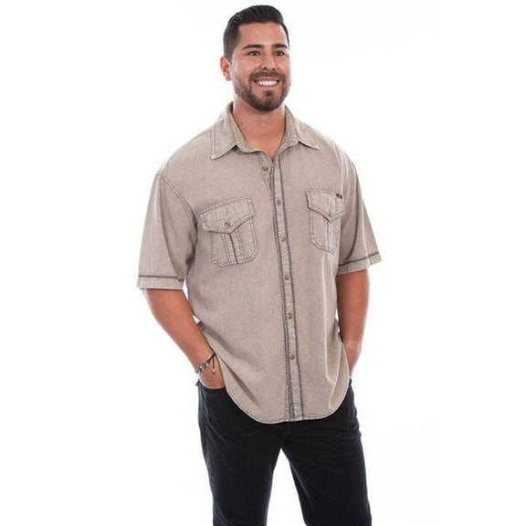 Scully 5213-STO-XXL Men Voyager Short Sleeve Shirt, Stone - 2XL