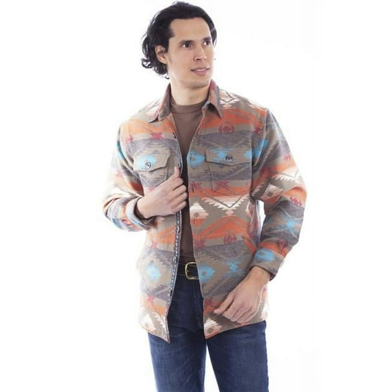 Scully 5297-OLI MED Southwest Shirt Jacket for Mens, Olive & Multi Color - Medium