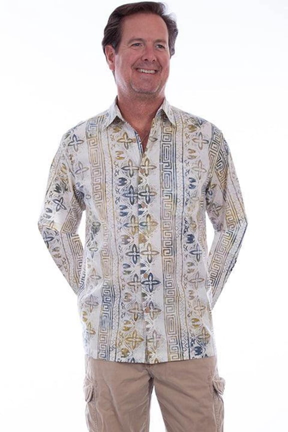 Scully 5269-TKI-B-2XT Mens Long Sleeve Batik Popover Shirt, Tiki - 2XL Tall