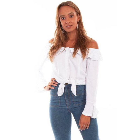 Scully WHITE RUFFLE OFF/ON SHOULDER BLOUSE