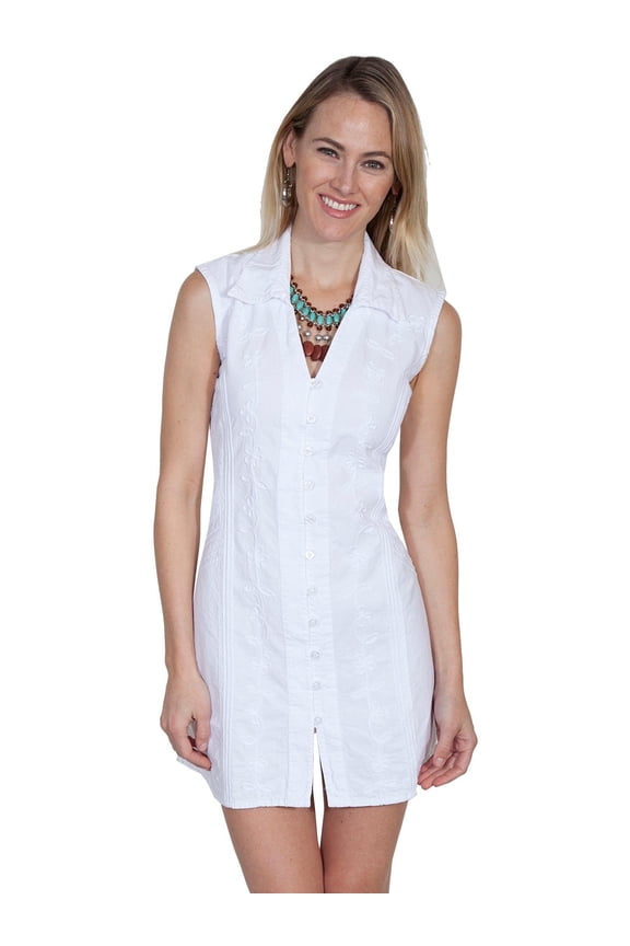 Scully WHITE S/L BUTTON FRONT DRESS