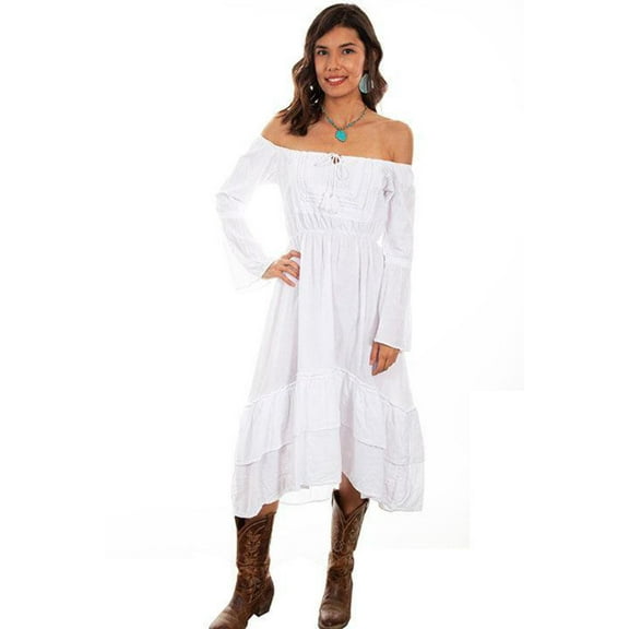 Scully PSL-249-WHT-S Women Scoop Neck Sleeve Long Dress, White - Small
