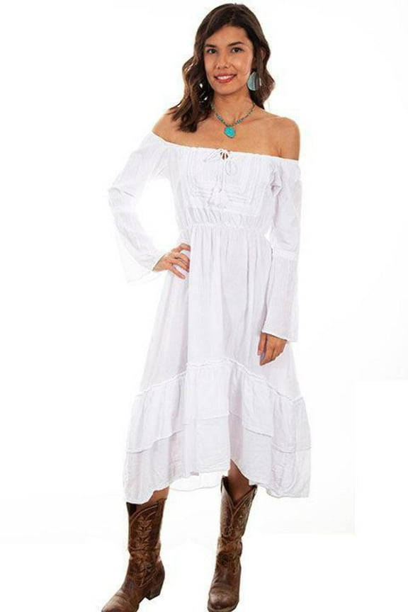 Scully PSL-249-WHT-S Women Scoop Neck Sleeve Long Dress, White - Small