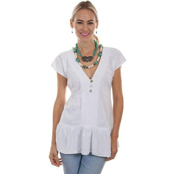 Scully Womens White 100% Cotton V-Neck S/S Tunic M