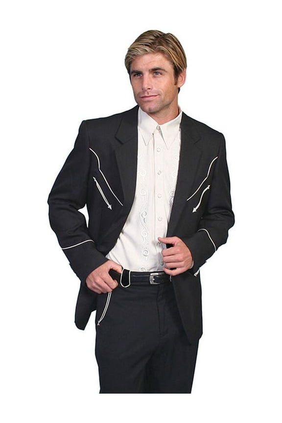 Scully P-656X-BLK-B-T-52 Western Blazer Mens Button, Black - 52
