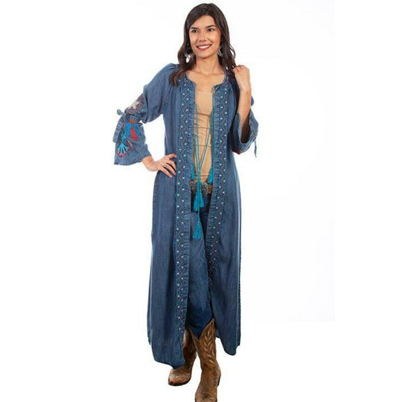Scully Western Cardigan Womens Duster Embroidery XXL Denim F0_HC633
