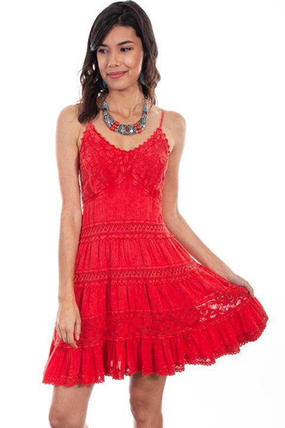 Scully Western Dress Womens Cantina Spaghetti Strap L Brick F0_PSL-173