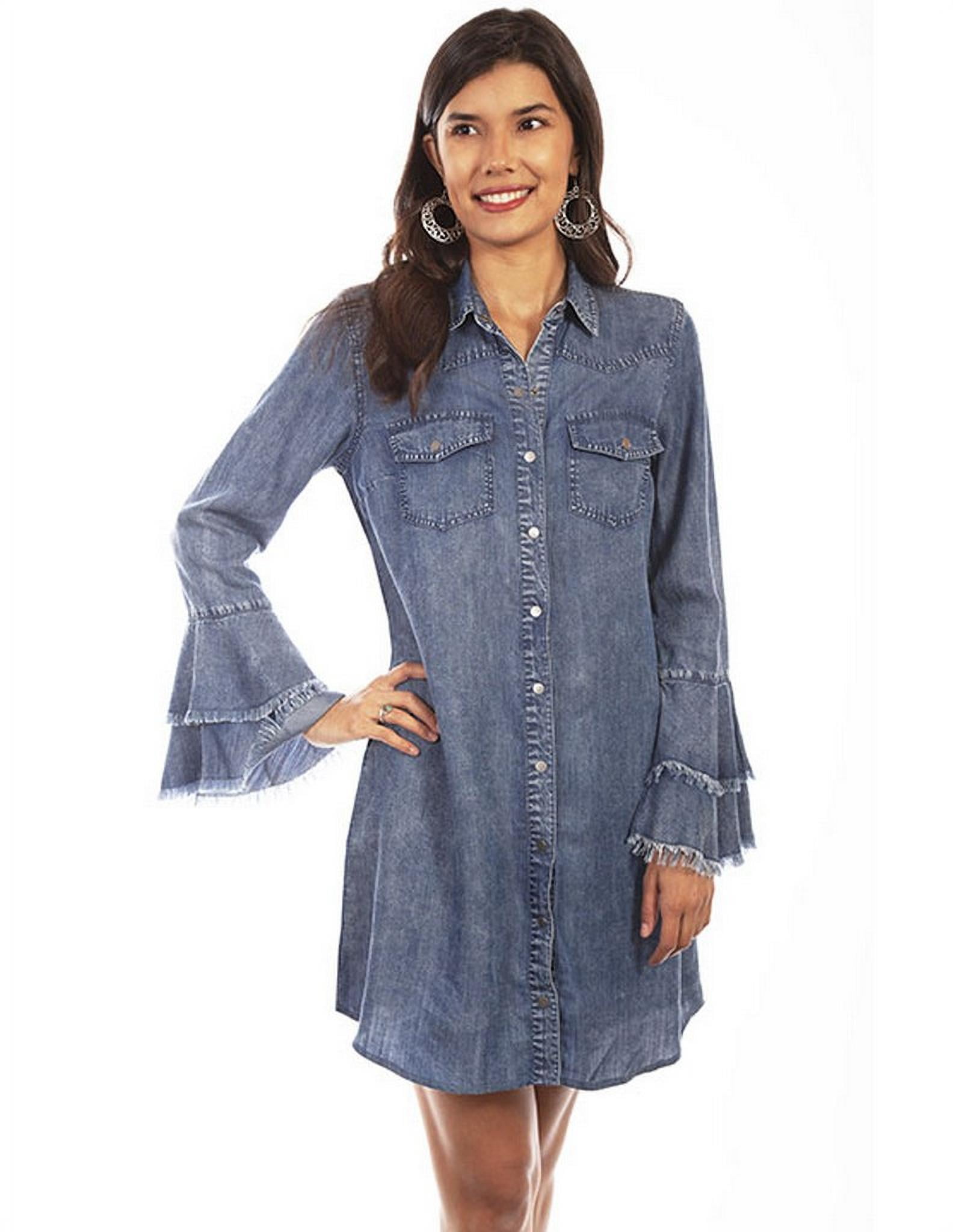 Women's Long Sleeve Western Snap Denim Dress