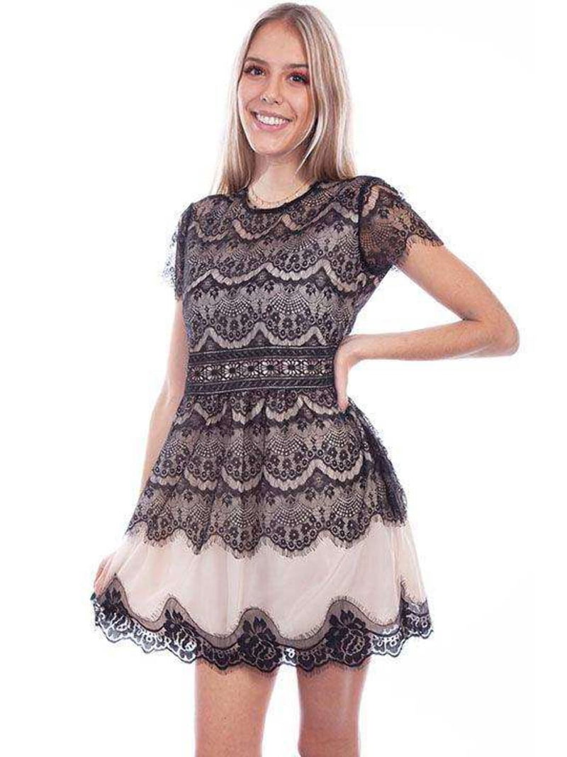 Scully Western Dress Womens S/S Lace Above Knee S Black F0_HC612