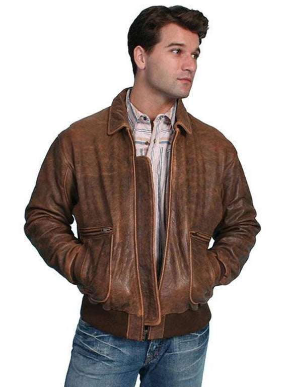 Scully Western Jacket Mens Leather Zip Bi-swing Knit Waist Bark 714-12