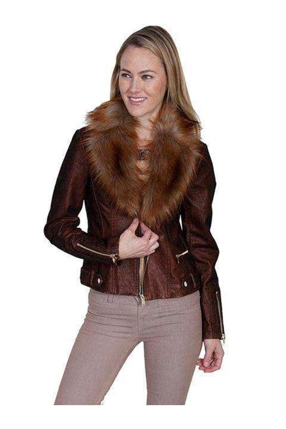 Scully Western Jacket Womens Faux Fur Notched Lapels Zip Front 8052