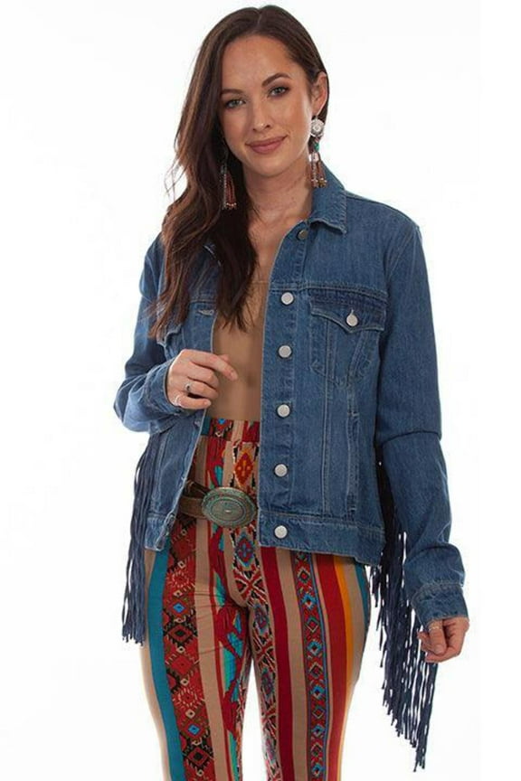 Scully Western Jacket Womens Jean Button Fringe S Denim F0_HC711