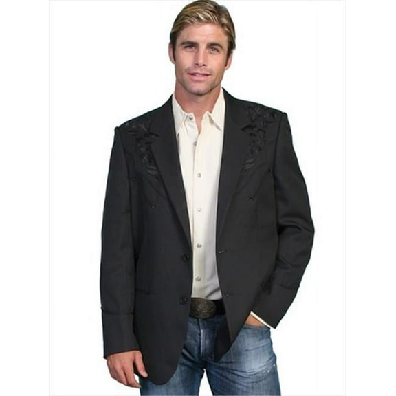 Scully Western Mens Black Polyester Floral Tone Embroidered Long Blazer 50