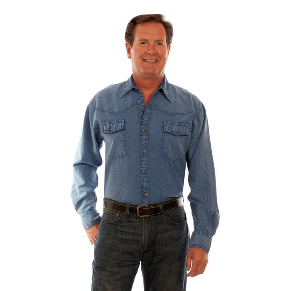 Scully Western Shirt Mens Cantina L/S Button L Light Wash Denim F0_CM7