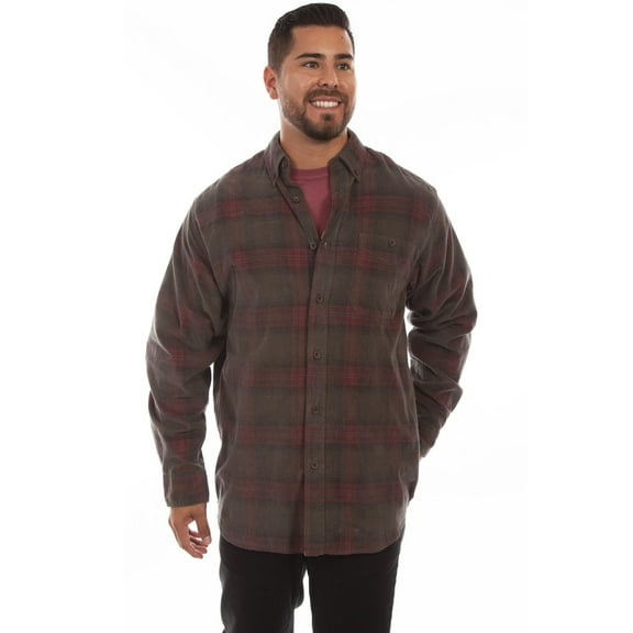 Scully 5263-VGR-B-XLT Western Shirt Mens Long Sleeve Corduroy Plaid, Vintage Green - Extra Large Tall