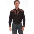 thumbnail image 1 of Scully P-634-BLK-XS Floral Tooled Embroidery Mens Western Shirt, Black - Extra Small, 1 of 2
