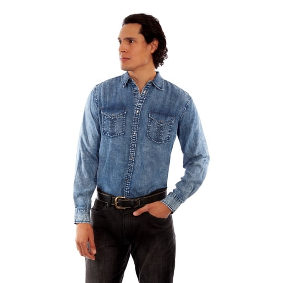 Scully Western Shirt Mens L/S Snap Solid Tencel XL Denim F0_PS-285