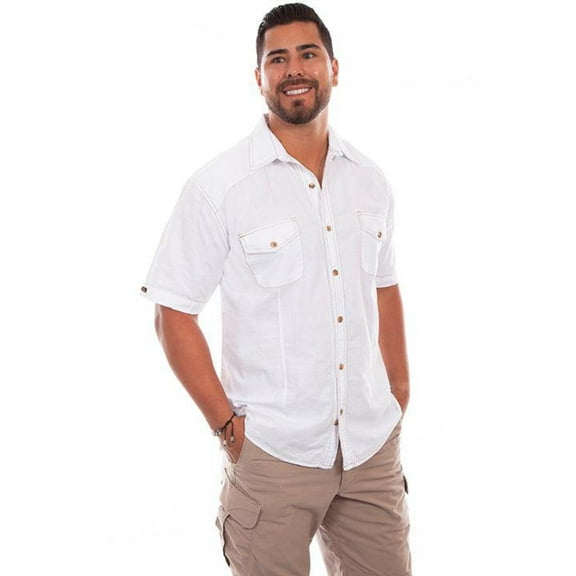 Scully 5205-WHT-XXL Western Shirt Mens Short Sleeve Beachwood, White - 2XL